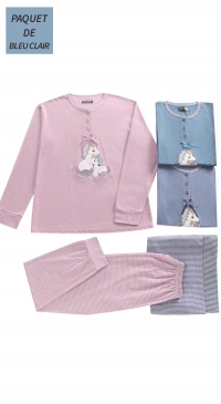 Pyjama coton intersaison licorne bleu clair
