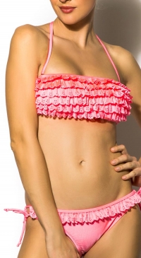 bikini à froufrou corail