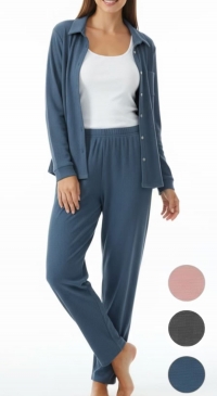 Pyjama mode en tissu gaufré 3 pièces S au XL bleu Pyjama mode en tissu gaufré 3 pièces S au XL bleu