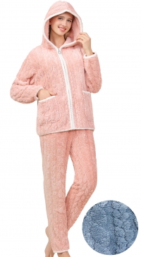 Pyjama polaire pilou veste capuche poches et pantalon rose Pyjama polaire pilou veste capuche poches et pantalon rose