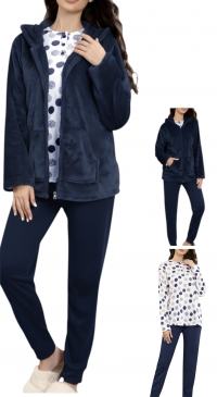 Pyjama 3 pièces pilou pilou pour femme bleu marine Pyjama 3 pièces pilou pilou pour femme bleu marine