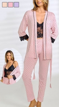 Pyjama pois avec débardeur dentelle et veste kimono M au XXL Rose Pyjama pois avec débardeur dentelle et veste kimono M au XXL Rose