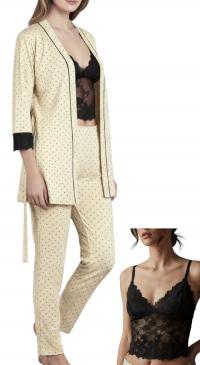 Pyjama pois avec débardeur dentelle et veste kimono M au XXL Ecru Pyjama pois avec débardeur dentelle et veste kimono M au XXL Ecru