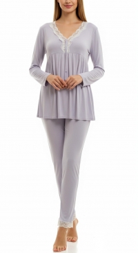 Pyjama intersaison fluide avec dentelle gris Pyjama intersaison fluide avec dentelle gris
