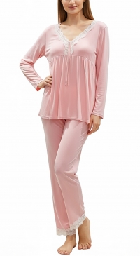 Pyjama intersaison fluide avec dentelle rose Pyjama intersaison fluide avec dentelle rose