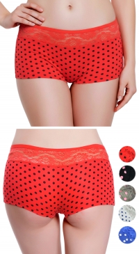 Boxers femme à pois et dentelle assortiment de couleurs S-M-L-XL