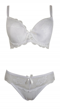 Ensemble soutien-gorge bonnet D culotte dentelle blanc