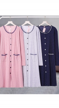 Chemise de nuit coton pois intersaison à boutonner