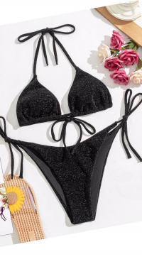Maillot de bain triangle scintillant Noir et Doré
