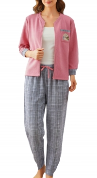 Pyjama 2 pièces veste et pantalon - coton et velours jusqu'au XXL