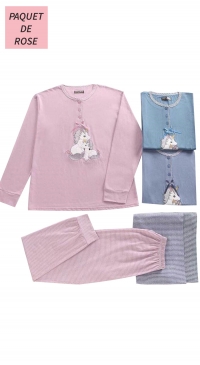 Pyjama coton intersaison licorne rose