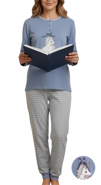 Pyjama coton intersaison licorne bleu foncé