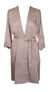 Kimono satin rose avec broderie