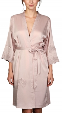 Kimono satin rose avec broderie