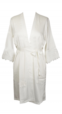 Kimono satin blanc avec broderie