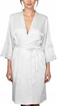 Kimono satin blanc avec broderie