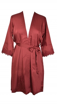 Kimono satin bordeaux avec broderie