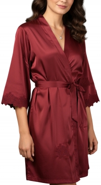 Kimono satin bordeaux avec broderie
