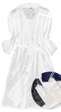 Peignoir et nuisette en satin et dentelle blanc