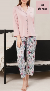 Pyjama fleuri très doux rose
