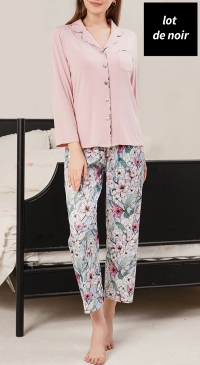 Pyjama fleuri très doux noir