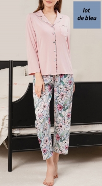 Pyjama fleuri très doux bleu