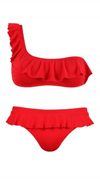 Bikini uni asymétrique rouge