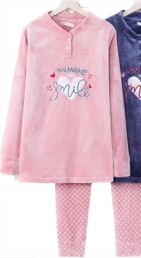Pyjama pilou uni avec coeur brodé