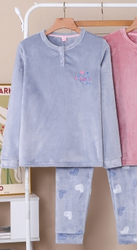 Pyjama pilou pantalon imprimés coeurs