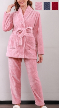 Pyjama pilou imprimé avec veste à ceinture