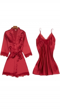 Ensembles nuisette et kimono satin rouge