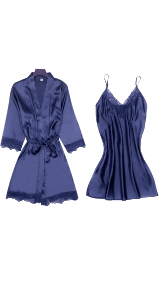 Grossiste L.dessous - Lot de Ensembles nuisette et kimono satin bleu ...