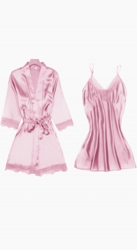 Ensembles nuisette et kimono satin rose