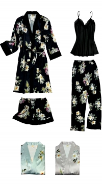 Kimono satin et pyjama été fleurs
