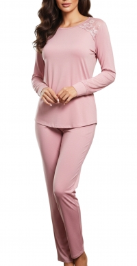 Pyjama intersaison tissu fluide et dentelle ROSE