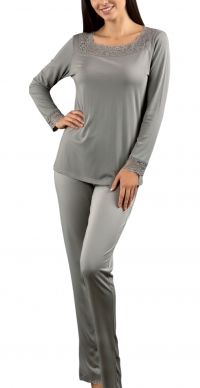 Pyjama femme printemps col carré dentelle GRIS