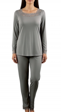 Pyjama femme printemps col carré dentelle GRIS