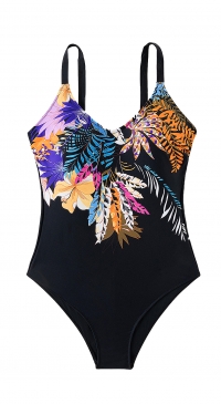Maillot de bain noir imprimé floral tropical