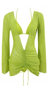 Bikini uni et veste de plage assortie JAUNE-VERT