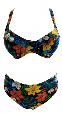 Maillot 2 pièces grande taille NOIR imprimé tropical