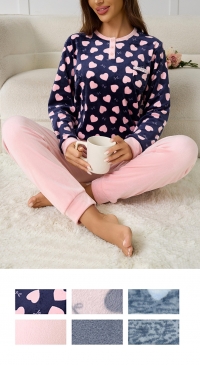 Pyjama imprimé coeurs polaire toucher doux velours S M L