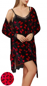Nuisette et kimono velours imprimé nœuds et cœurs M au 3XL