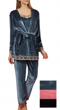 Pyjama et kimono velours et dentelle brodée M au 3XL