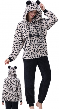 Pyjama polaire pilou imprimé veste capuche à oreilles et zip