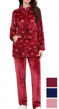 Pyjama polaire pilou pilou veste imprimé pantalon uni M au 3XL