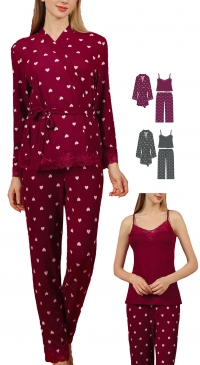Pyjama molletonné imprimé coeurs avec kimono