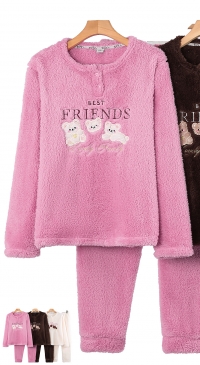 Pyjama pilou pilou écriture et oursons brodées (S au XXL)
