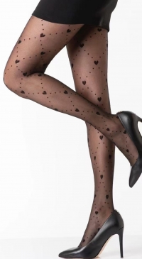 Collant noir fantaisie imprimé coeur