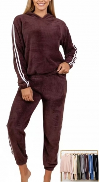 Pyjama pilou pilou capuche et rayures blanches sur côtés taille unique
