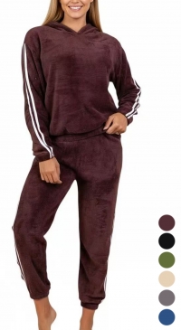 Pyjama pilou pilou capuche et rayures blanches sur côtés taille unique